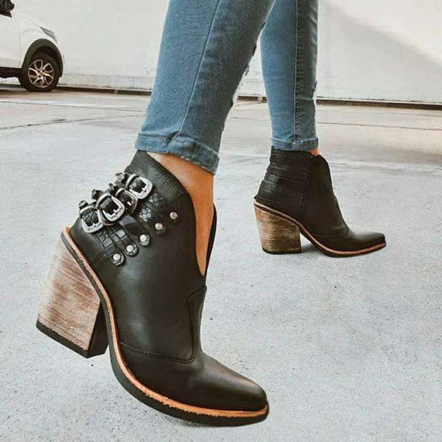 Chic women's ankle boots with a modern heel, offering elegant style and comfort for any occasion.