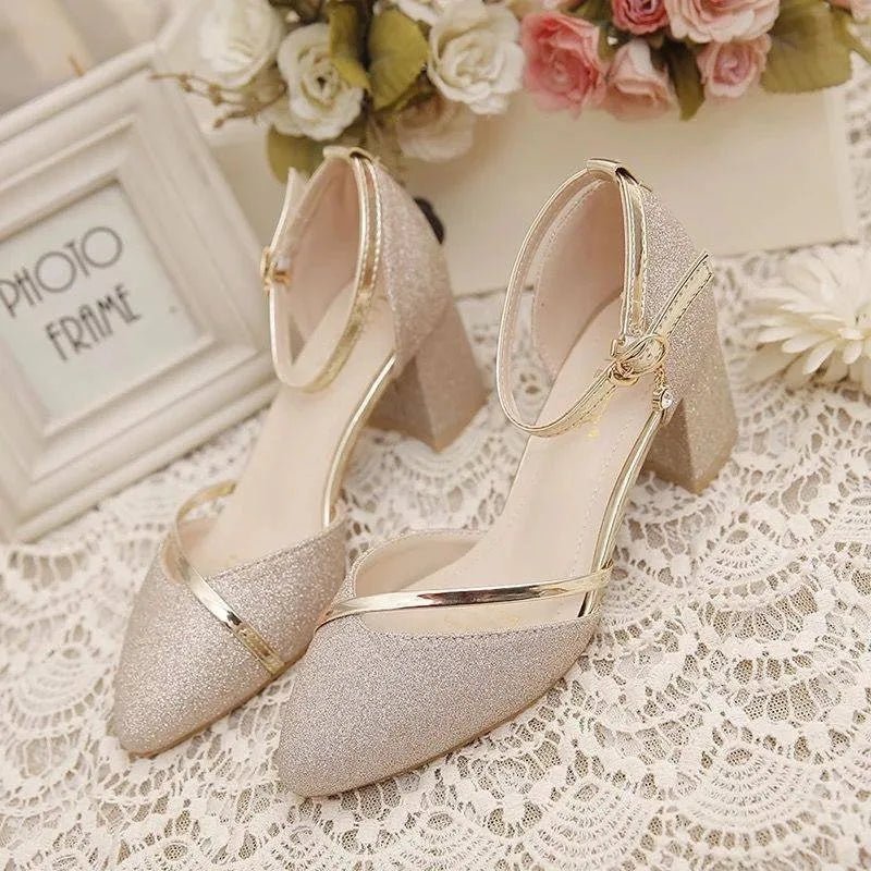 Stylish women's ankle strap block heel pumps, perfect elegant formal heels for any special occasion or event.
