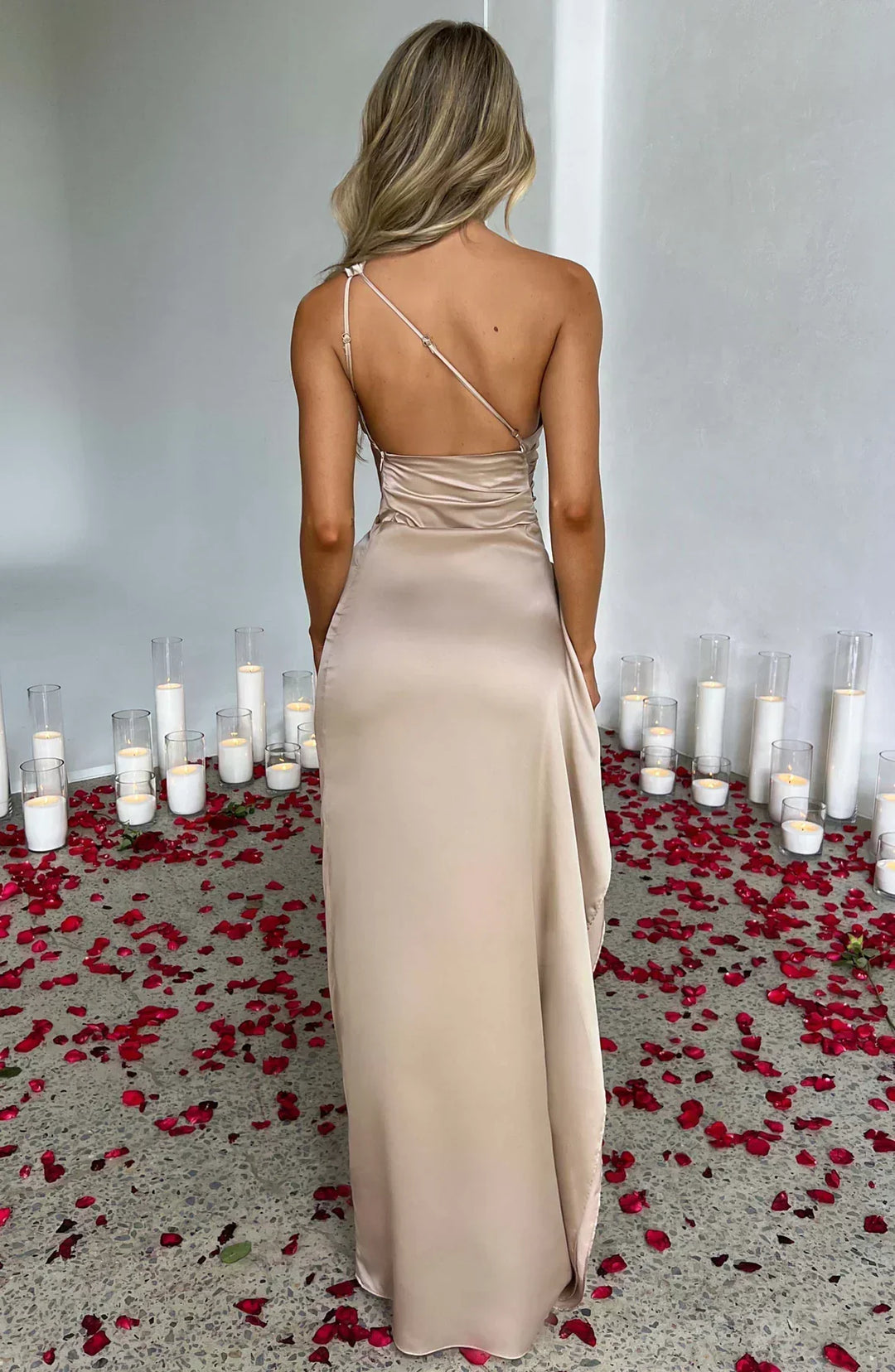 Sophisticated red one-shoulder evening gown, a chic choice for formal events