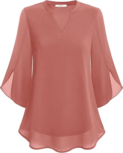 Dressy women's V-neck blouse with bell sleeves, an effortlessly stylish elegant top for women.