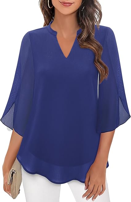 Comfortable women's office blouse with elegant bell sleeves and a polished design, very stylish.