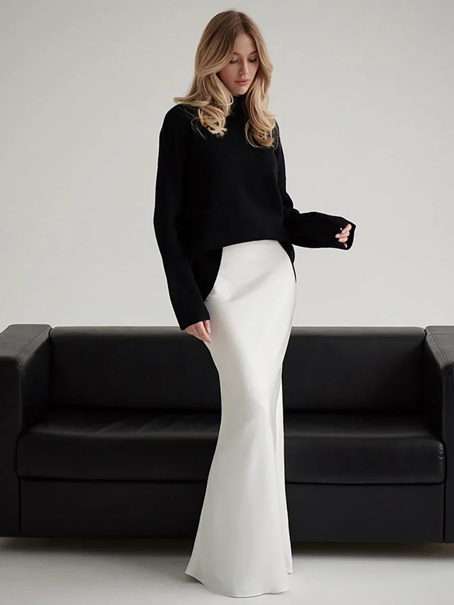 Stunning high-waist fishtail maxi skirt for women, ideal for formal events.