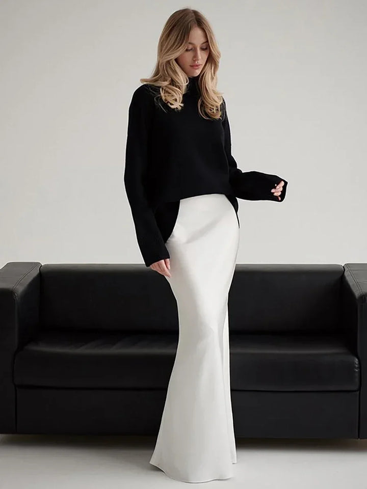 Stunning high-waist fishtail maxi skirt for women, ideal for formal events.