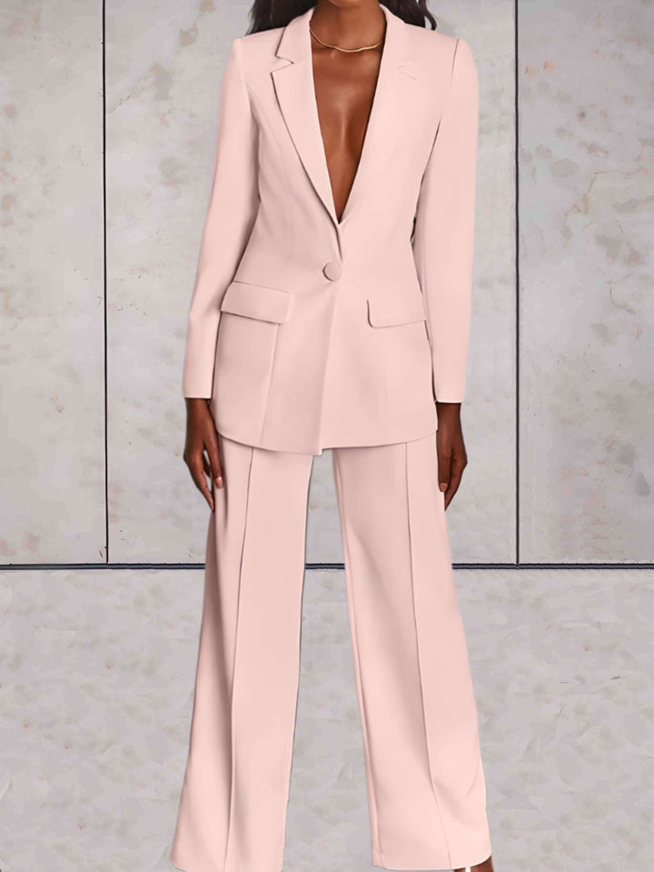 Chic ladies' business blazer from the Emilia two-piece set, ideal for elegant autumn & winter professional outfits.