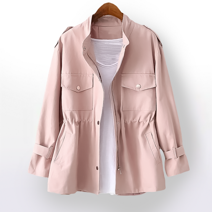 Elegant women's cargo trench coat, perfect for fall fashion and stylish outerwear.