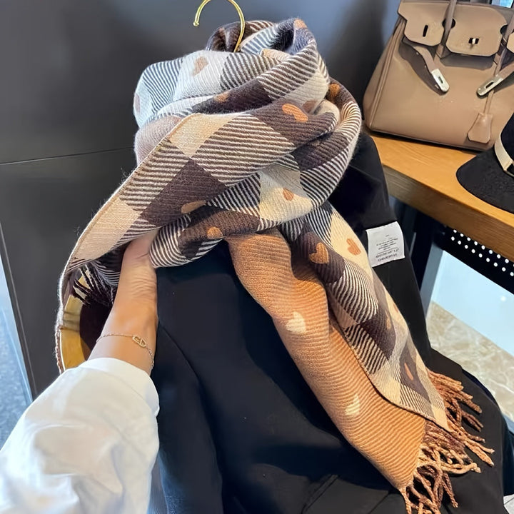 Elegant & soft checkered polyester women's scarf, a warm autumn & winter fashion statement.