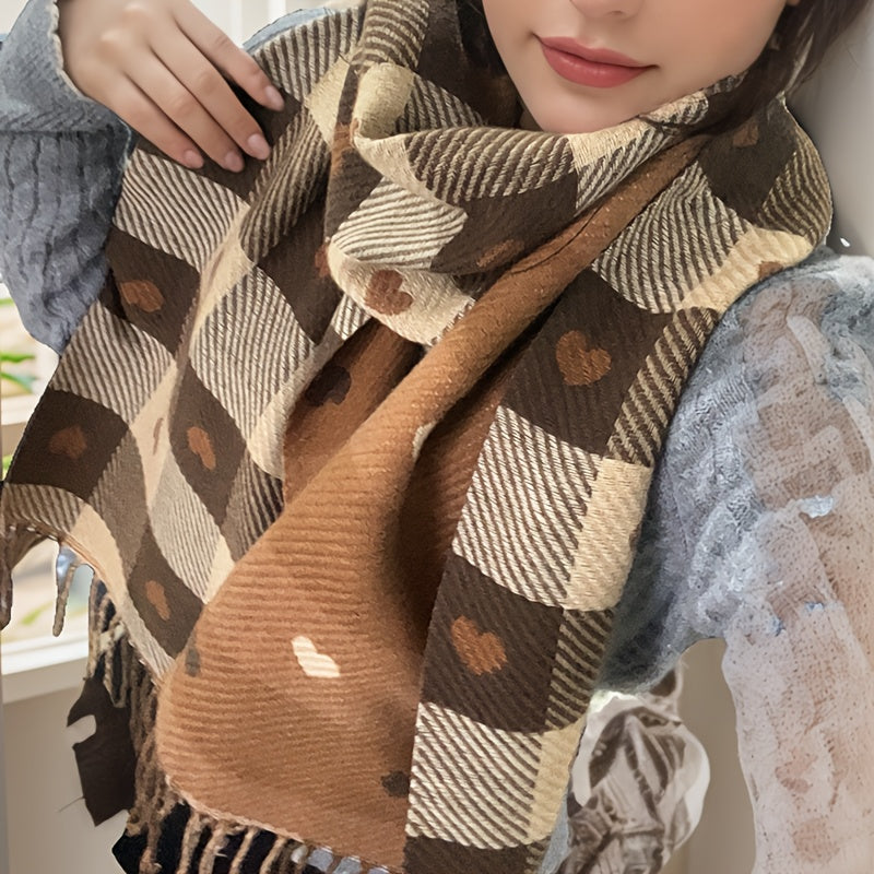 Autumn/winter fashion: Women's soft polyester checkered scarf for warmth and style.