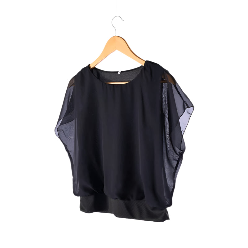 Elegant women's chiffon blouse with stylish ruffled sleeves, perfect for a timeless look.