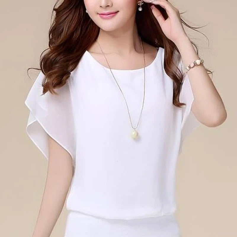 Stylish women's blouse with elegant ruffled sleeves, a versatile top for any occasion.