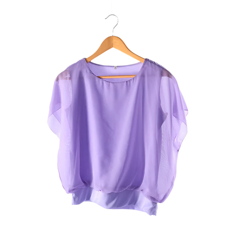 Loose fit women's chiffon blouse with ruffled sleeves, perfect for breathable summer style.
