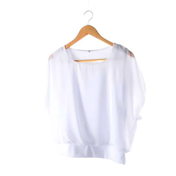 Easy care casual women's blouse with elegant ruffled sleeves for comfortable everyday style.