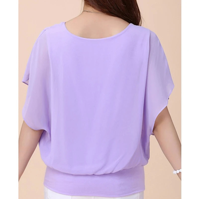 Versatile loose fit women's blouse with ruffled sleeves, perfect for chic summer fashion.