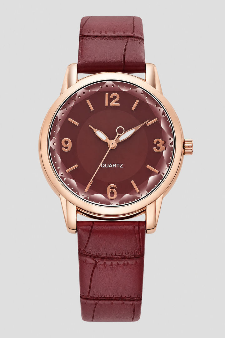 Sophisticated women's quartz watch. Classic minimalist design with an elegant embossed strap for a refined look.