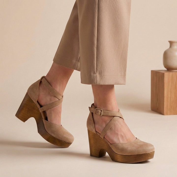 Fashionable women's closed-toe block heel pumps; versatile and elegant formal shoes for any stylish outfit.