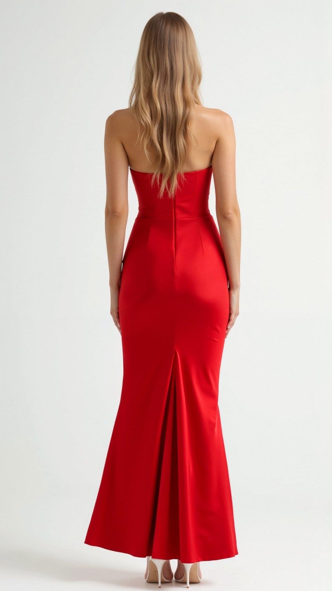 Women's formal maxi dress, designed as an elegant column gown for wedding guests.