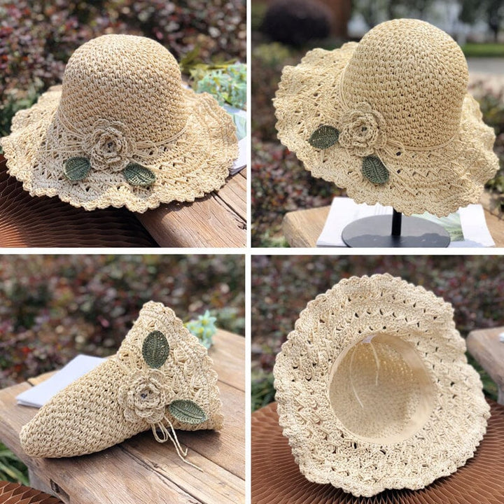 Women's sophisticated straw hat, handcrafted with crochet and adorned with a stylish ruffle.