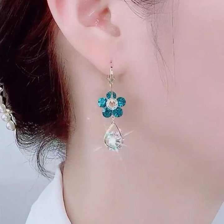 Close-up of dazzling crystal flower earrings, perfect hypoallergenic jewelry gift for her