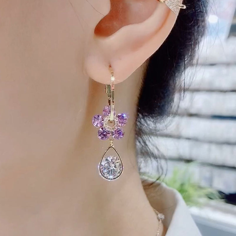 Fashionable crystal flower drop earrings, showcasing brilliant sparkle and women's style