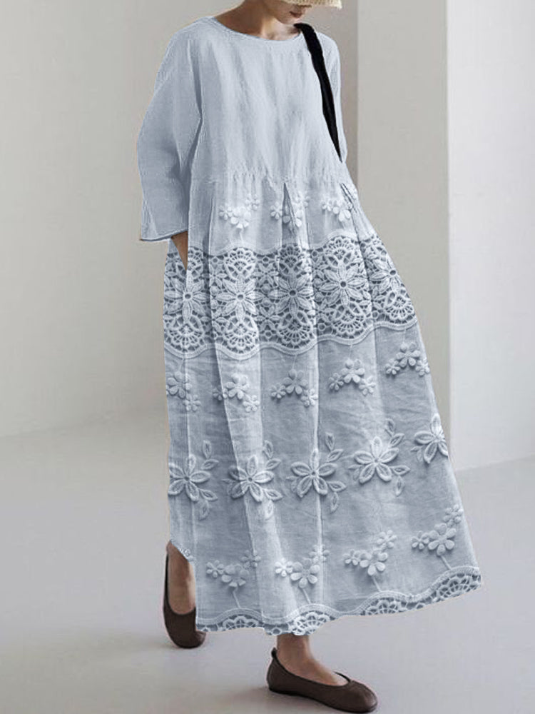 Romantic women's midi dress with delicate lace detailing, an elegant choice for parties & summer events.