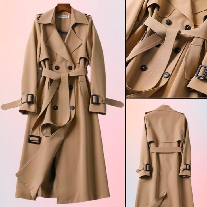 Elegant women's double-breasted trench coat, a classic versatile piece for chic outerwear fashion.