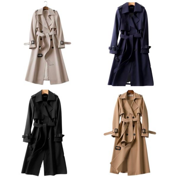Lightweight women's double-breasted trench coat, perfect layering piece for elegant spring/fall outerwear.