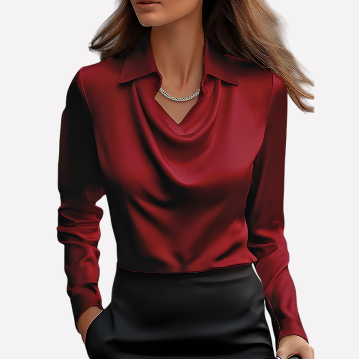 Elegant long sleeve blouse for women, ideal office wear or evening top with a chic draped collar.