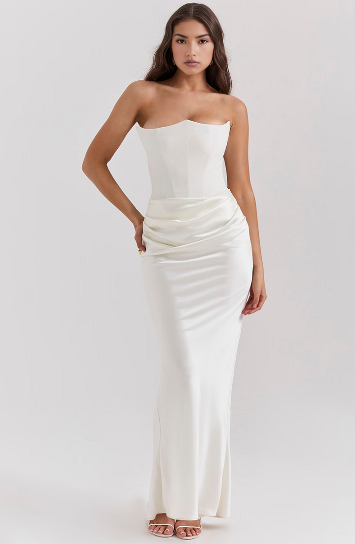 Women's prom & homecoming dress, elegant strapless with tasteful draping.