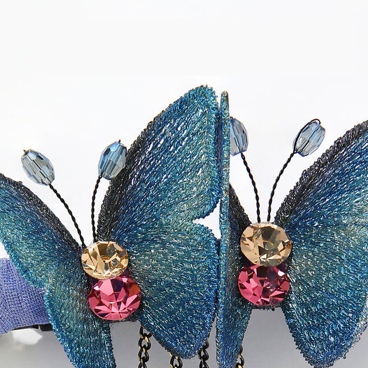 Women's butterfly fringe hair clip, intricately embroidered with sparkling rhinestones, ideal for daily wear.