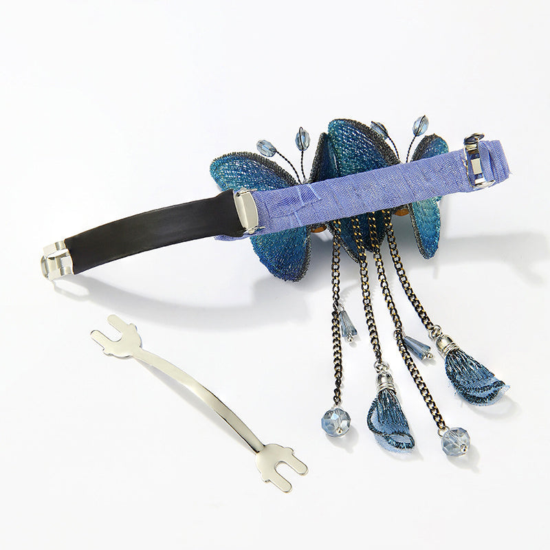 Rhinestone embroidered butterfly hair accessory for women, features delicate fringe, an elegant gift.