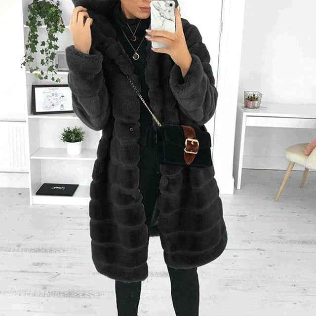 Luxurious button-down faux fur coat for women, perfect elegant winter fashion & warmth