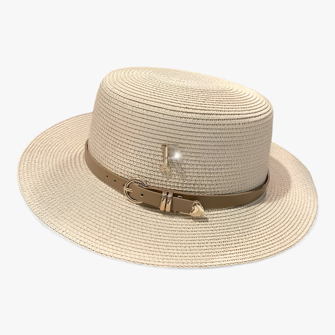 Stylish women's straw flat crown hat, a must-have elegant summer and travel accessory.