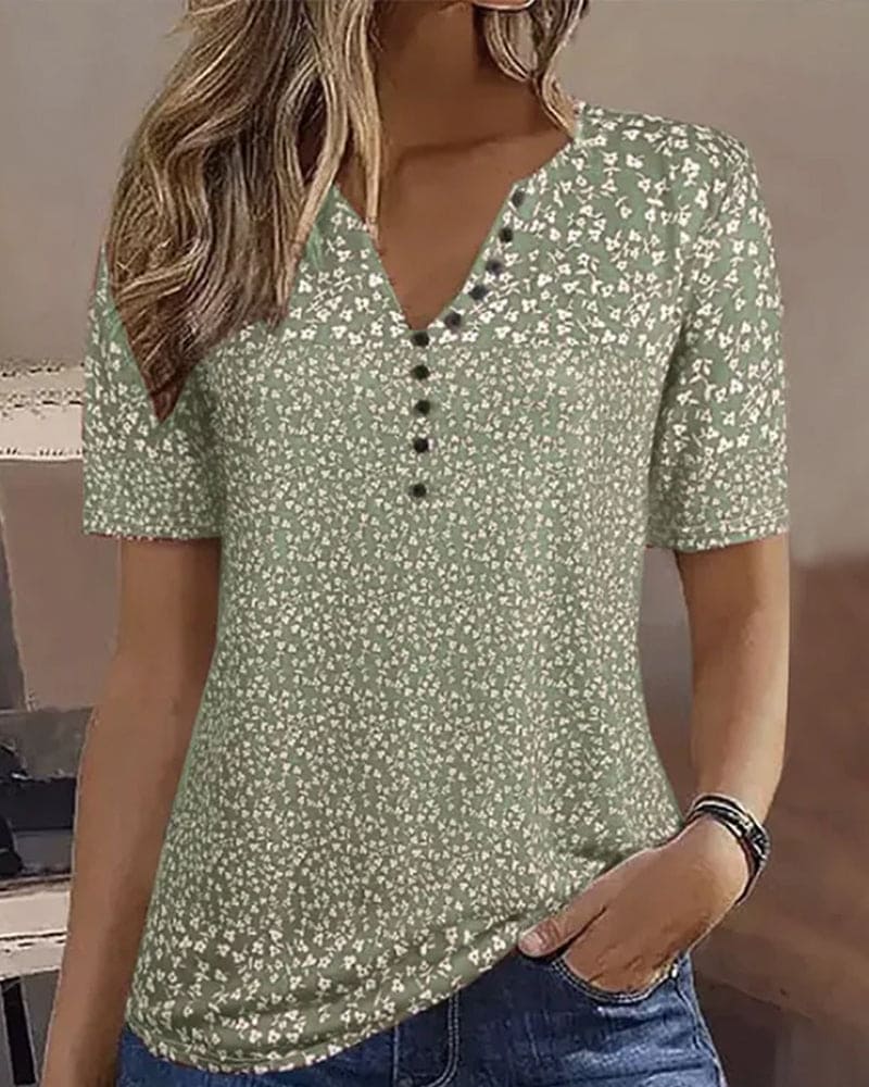 Lightweight floral button-up shirt for women, a relaxed fit summer top ideal for casual wear and vacation.