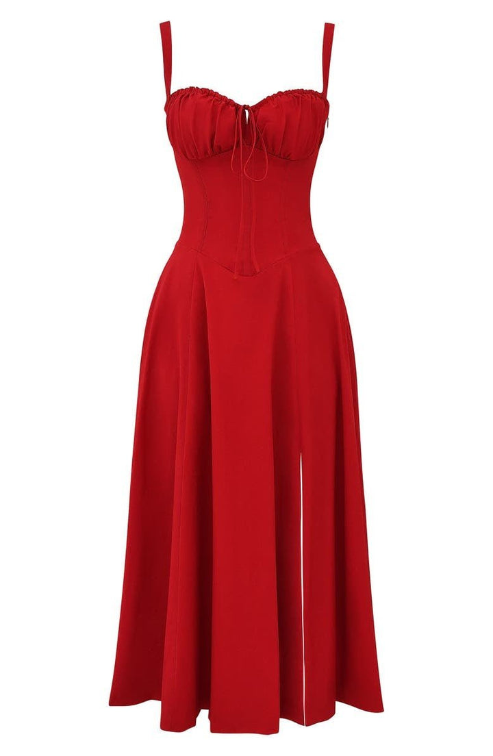 Chic women's floral corset midi dress, embodying modern spring fashion trends