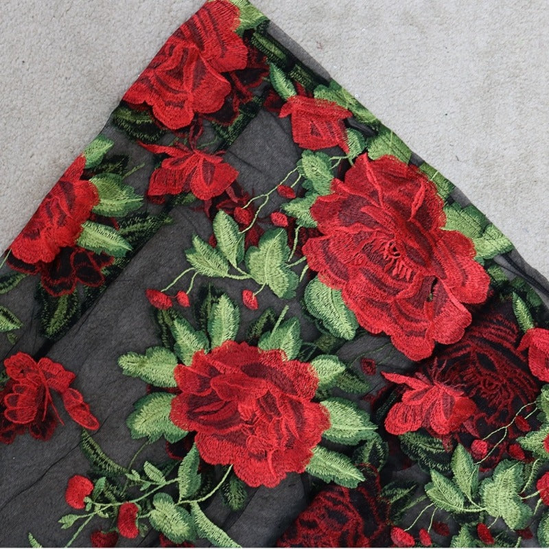 Chic floral embroidery maxi dress with spaghetti straps, a versatile women's summer dress for parties & special occasions.