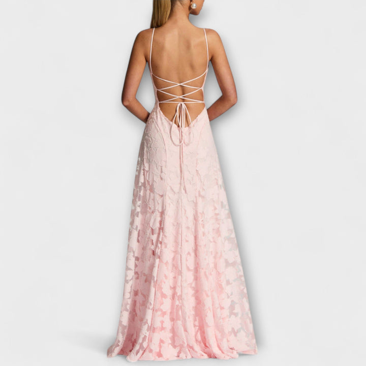 Beautiful women's elegant floral lace maxi dress, perfect for galas, proms, and formal parties.