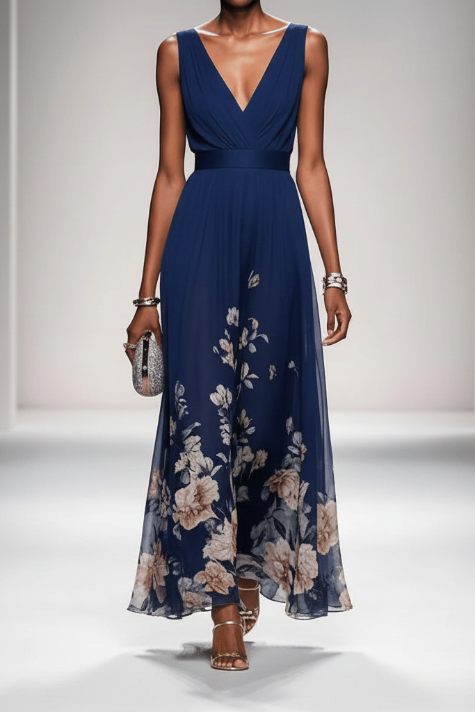 Sophisticated women's floral maxi dress, elegant occasion wear for summer parties & stylish events.