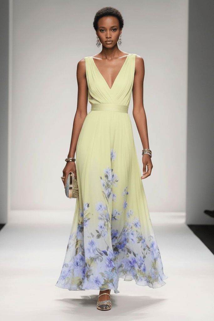 Versatile women's floral maxi dress for all occasions. Elegant, flowy, & comfortable summer wear.