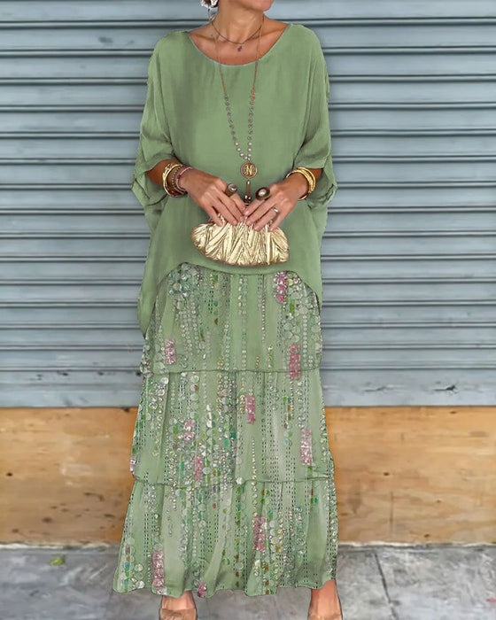 Stylish women's tiered boho maxi dress with floral sequins. Ideal for summer parties, comfortable & elegant.