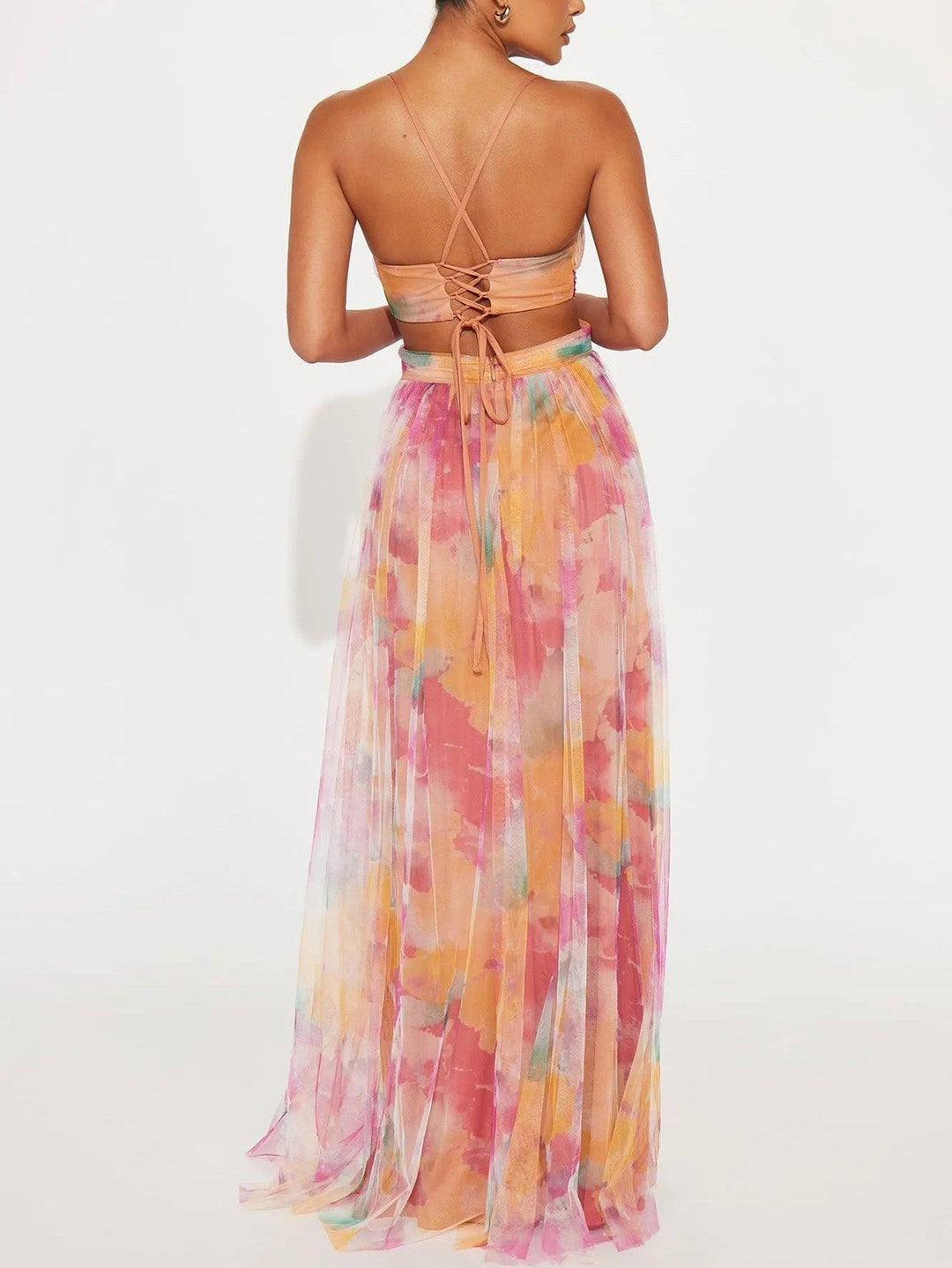 Flowy A-line women's floral sleeveless maxi dress, V-neck, perfect for elegant summer and party wear.