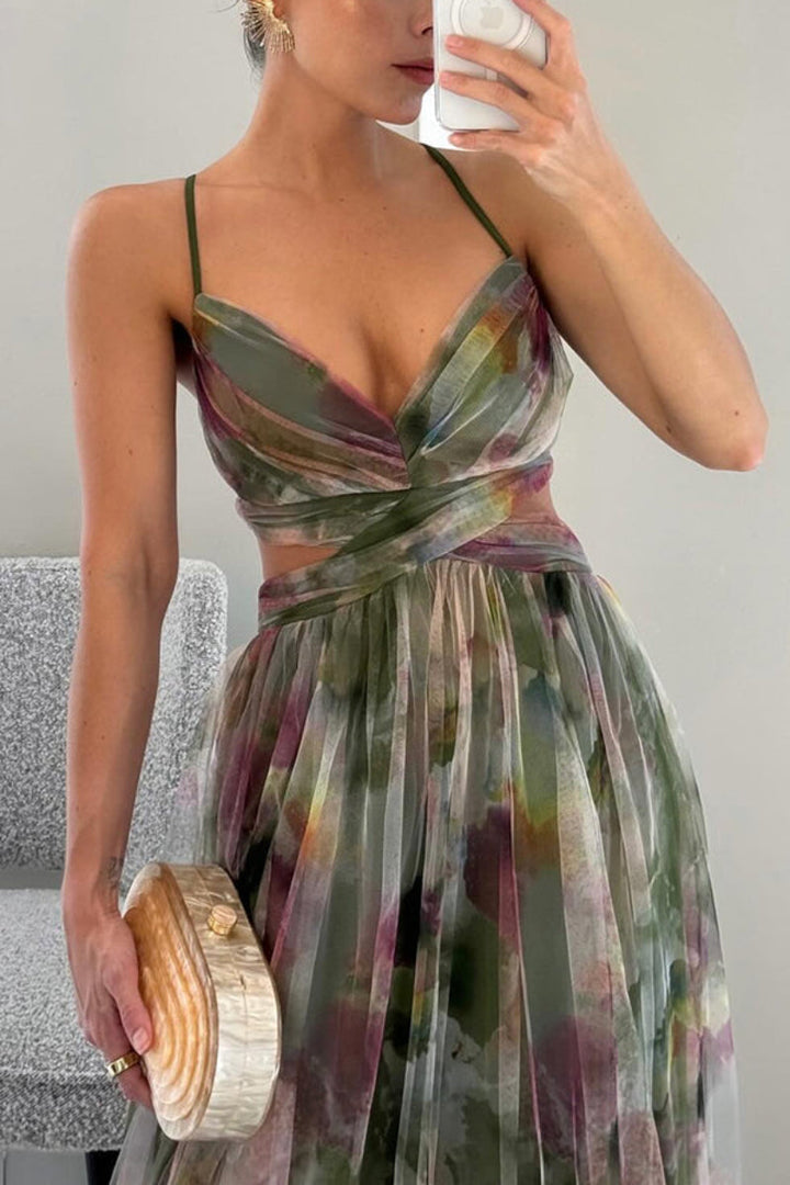 Flowing women's floral wrap maxi dress for spring/summer wedding guests. Elegant long v-neck design for formal events.