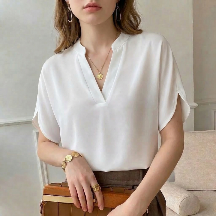 Classic women's versatile blouse, a sophisticated flowy long sleeve top for chic office wear or casual fashion.