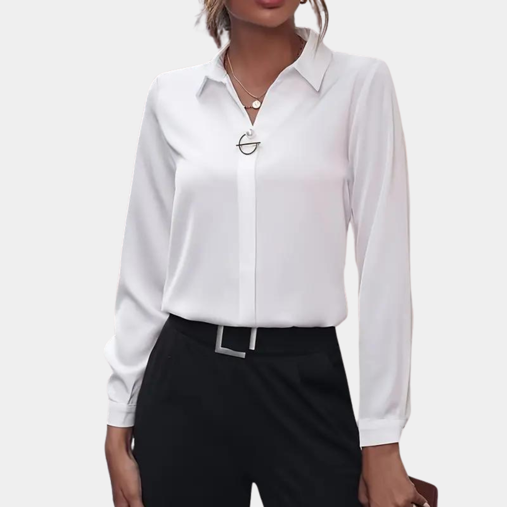Versatile long sleeve collared blouse for women, suitable as elegant office wear or stylish casual chic top.