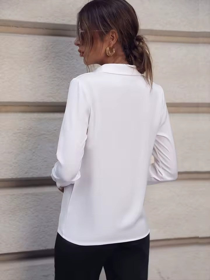 Stylish women's elegant long sleeve blouse, a comfortable flowy chiffon top for versatile and chic fashion.
