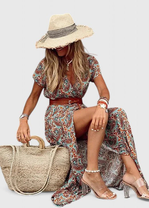 Flattering long maxi dress for women, an elegant flowy summer dress perfect for casual or party wear.