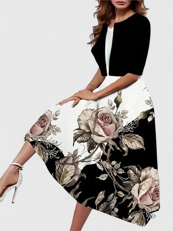 Graceful women's flowy midi dress, embodying chic and versatile elegance for evening, party, or casual wear.