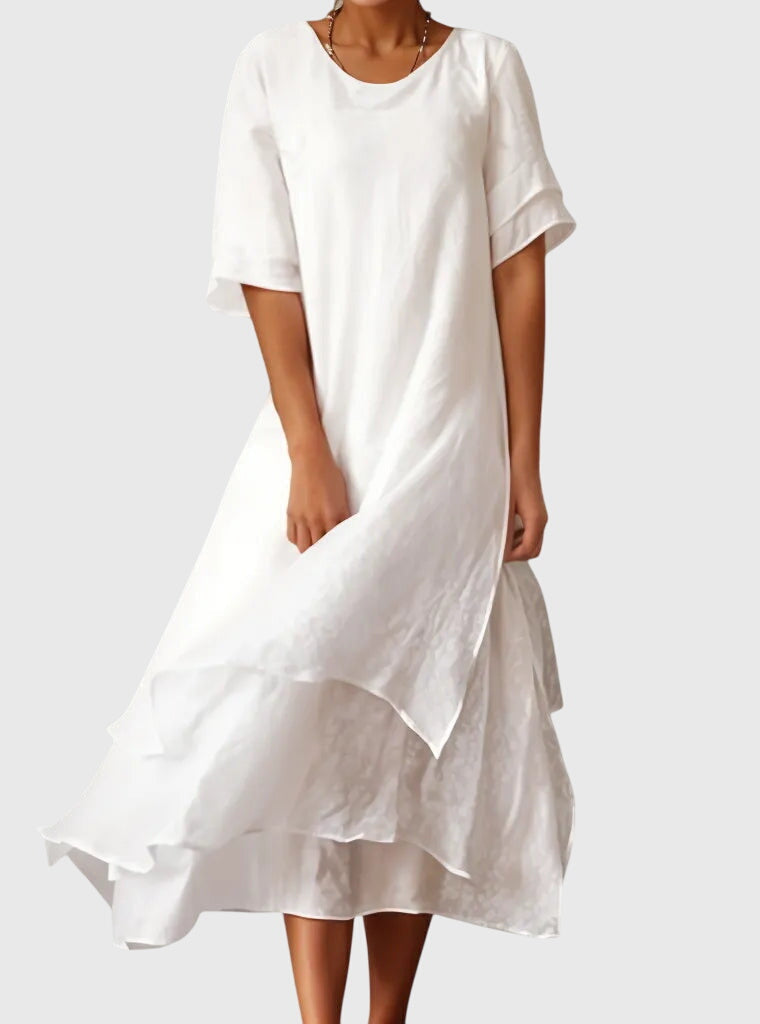 Chic women's midi dress with a flowy design. Effortless elegance & comfortable wear for any modern fashion occasion.