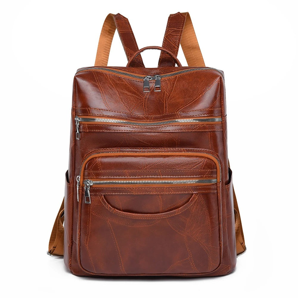 Chic women's leather backpack; a stylish everyday bag accessory with designer quality and spacious compartments.