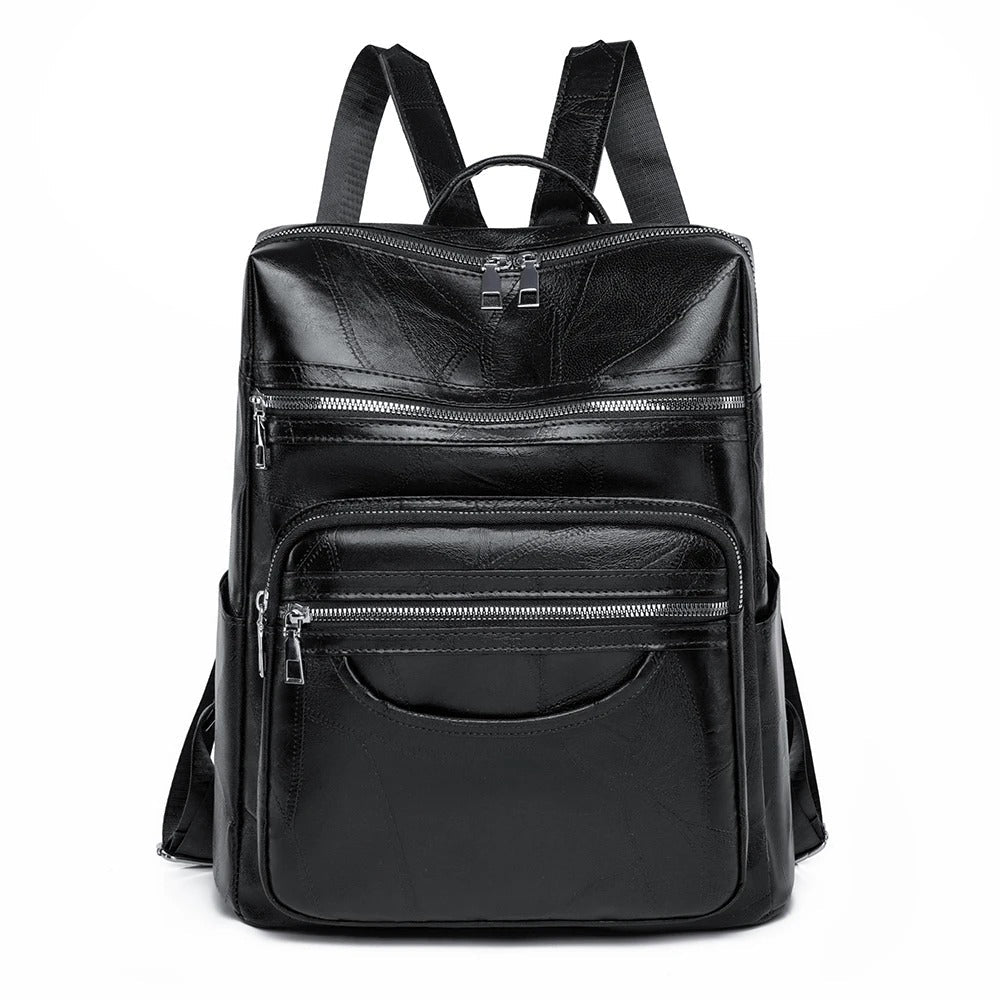 Versatile women's leather travel backpack, combining elegant design with spacious functionality for all essentials.