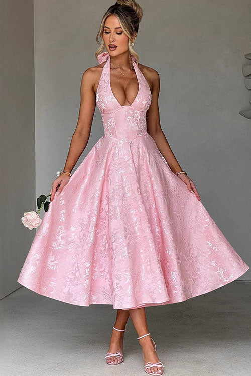 Elegant Women's Halterneck Maxi Dress for Prom & Homecoming, a perfect formal gown.