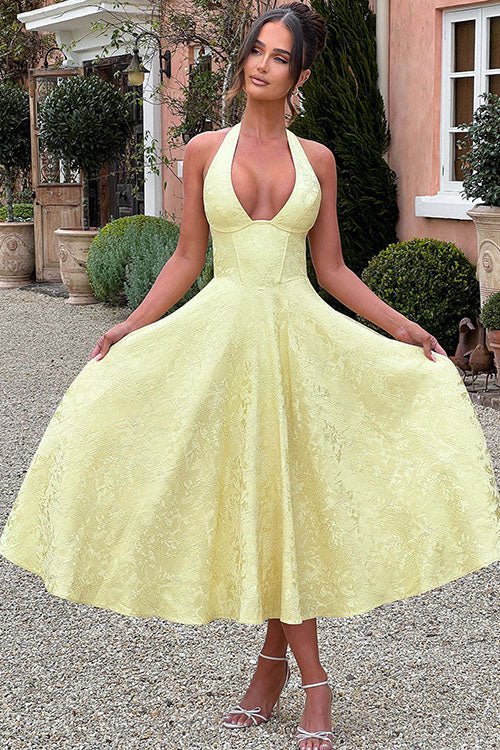 White Elegant Halterneck Maxi Dress, stunning for special occasions & evening wear.